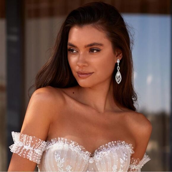 Silver with White Diamond Austrian Crystal Twisted Chandelier Post Back Earrings - Picture 4 of 5